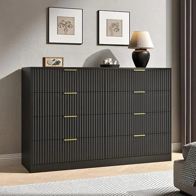 Fluted Dresser for Bedroom with 8 Drawer, 55”  Double Drawer Dresser