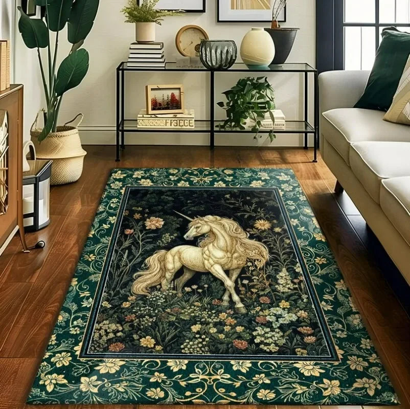 Magic Unicorn Plant Floral Carpet for Living Room Bedroom