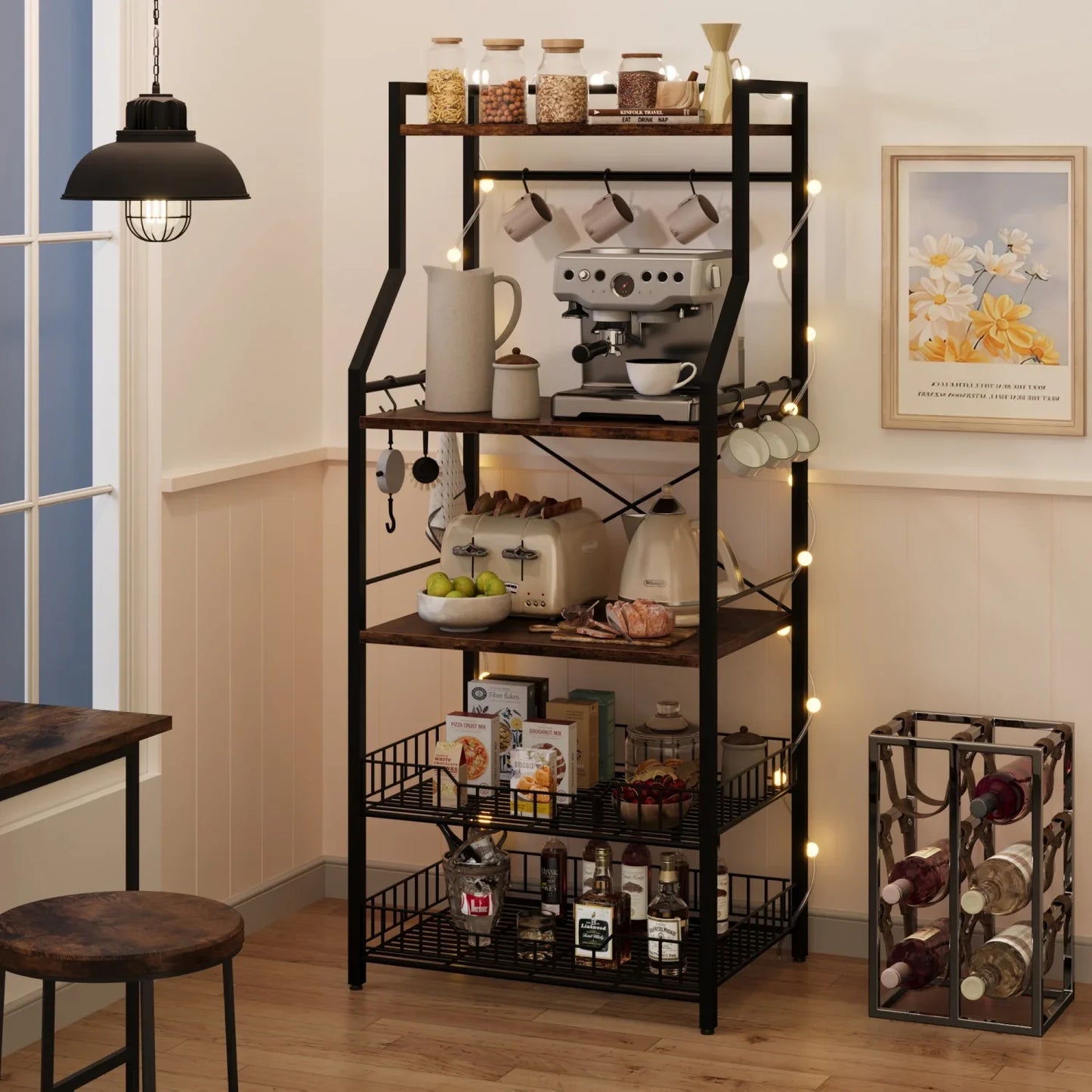 Kitchen Bakers Rack Microwave Oven Stand Coffee Bar Station