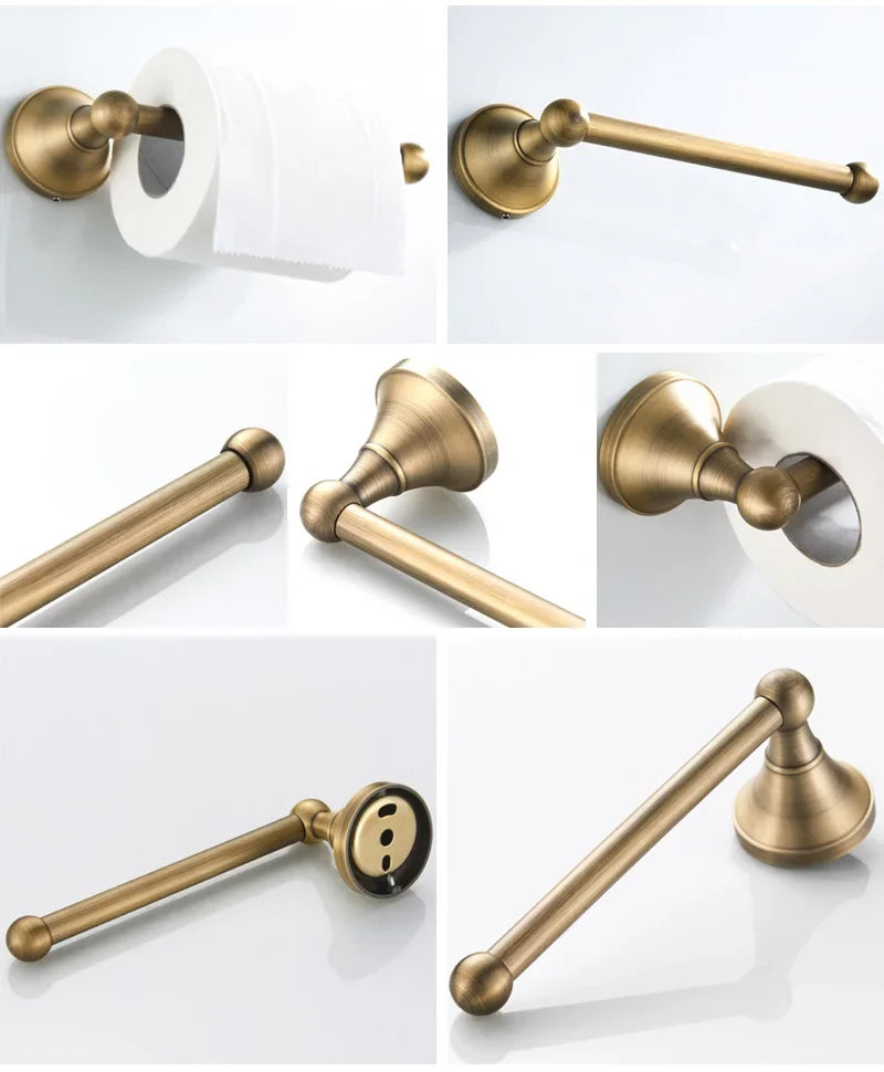 Bathroom Accessories Antique Brass Wall Mounted Toilet Paper Holder Towel Ring Robe Coat Hook