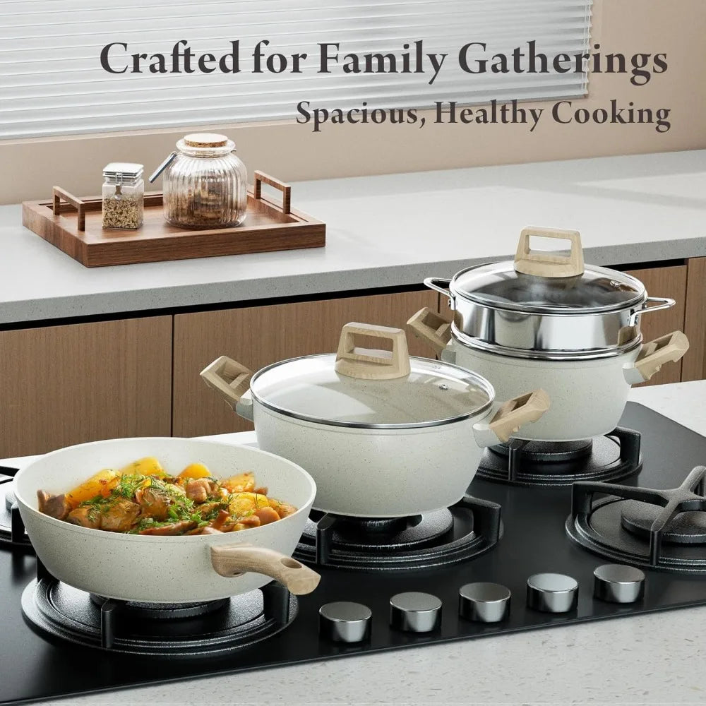 24 Pcs Pots and Pans Set, Non Stick Ceramic Cookware Set  Healthy Non-Toxic