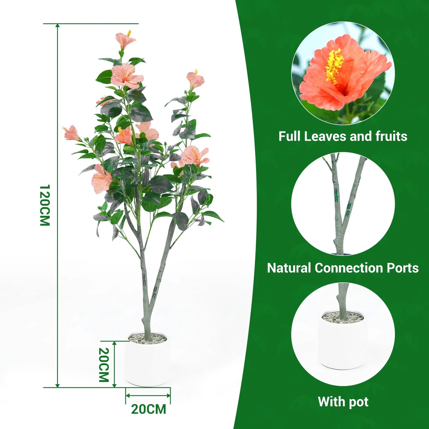 1Pcs  Hibiscus Artificial Tree Faux Tree with Red Hibiscus Flowers  for Front Porch Office Home