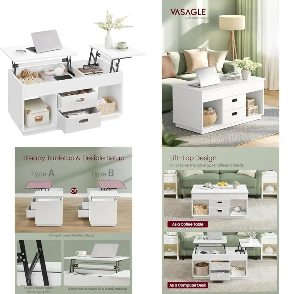 Lift Top Coffee Table with Drawers and Hidden Storage, Center Table