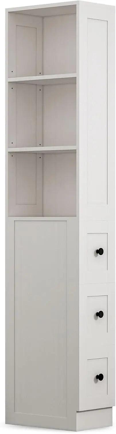 Tall Narrow Storage Cabinet with Adjustable Shelves & Drawers for Small Spaces,