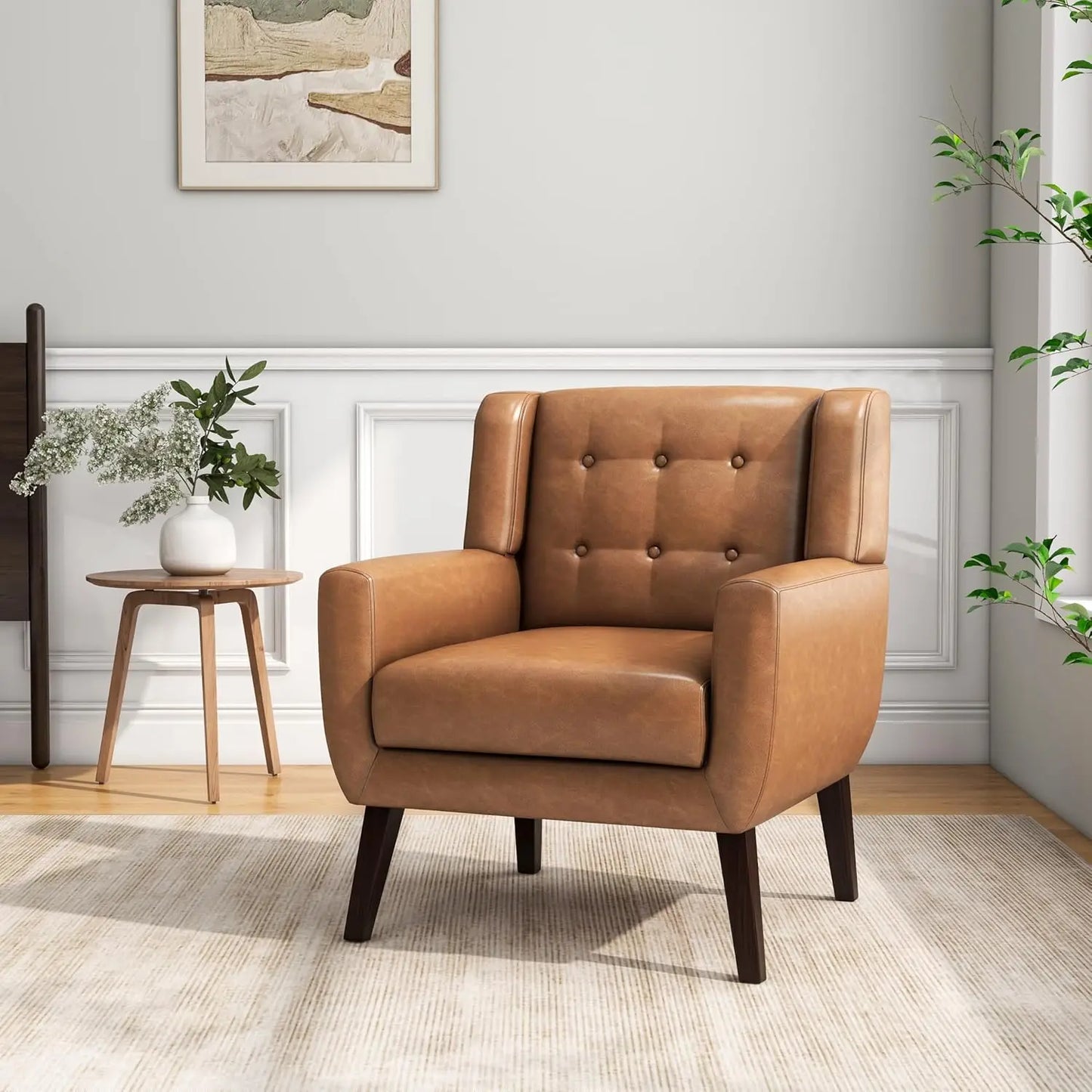 Modern Linen Accent Chair High-Resilient Sponge Comfy Reading Seat Floral Set 1,