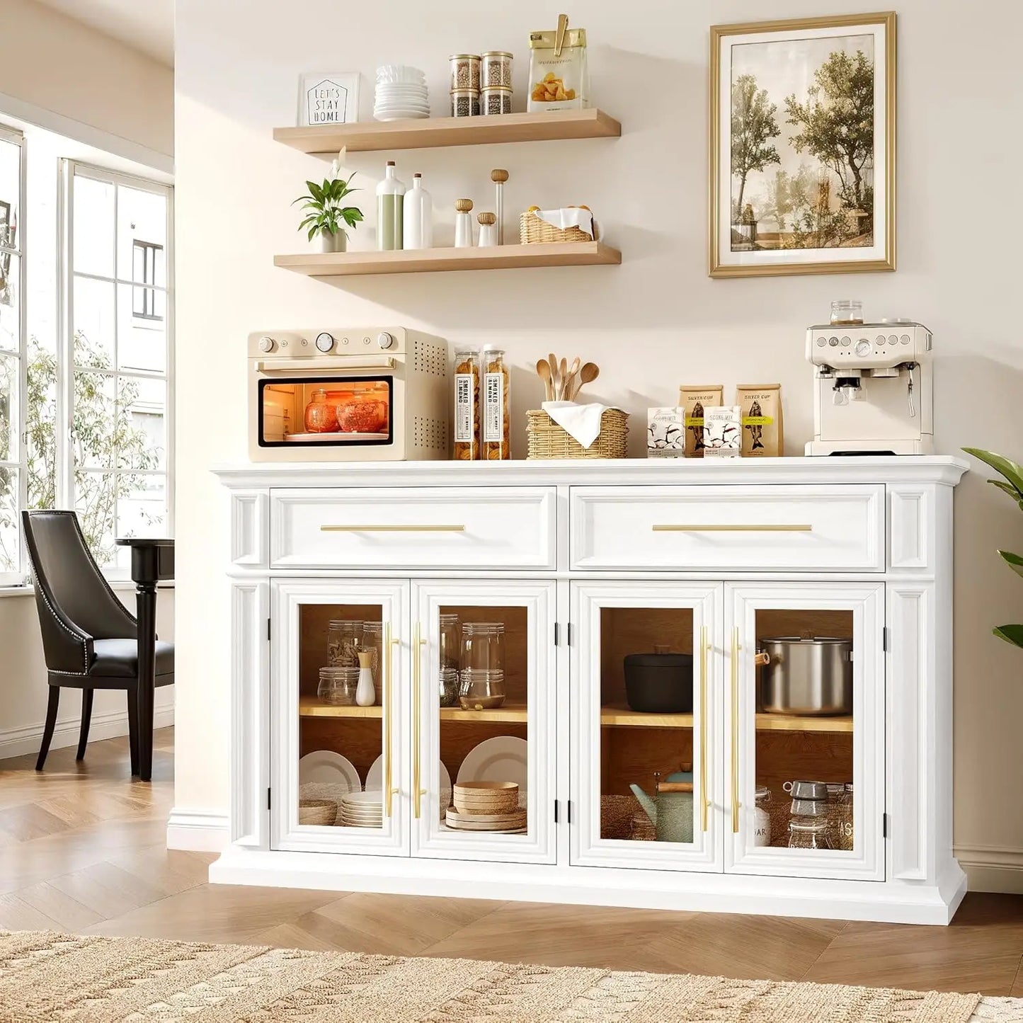 63" Large Sideboard Buffet Cabinet with Storage,  2 Drawers and Glass Doors,, Customized