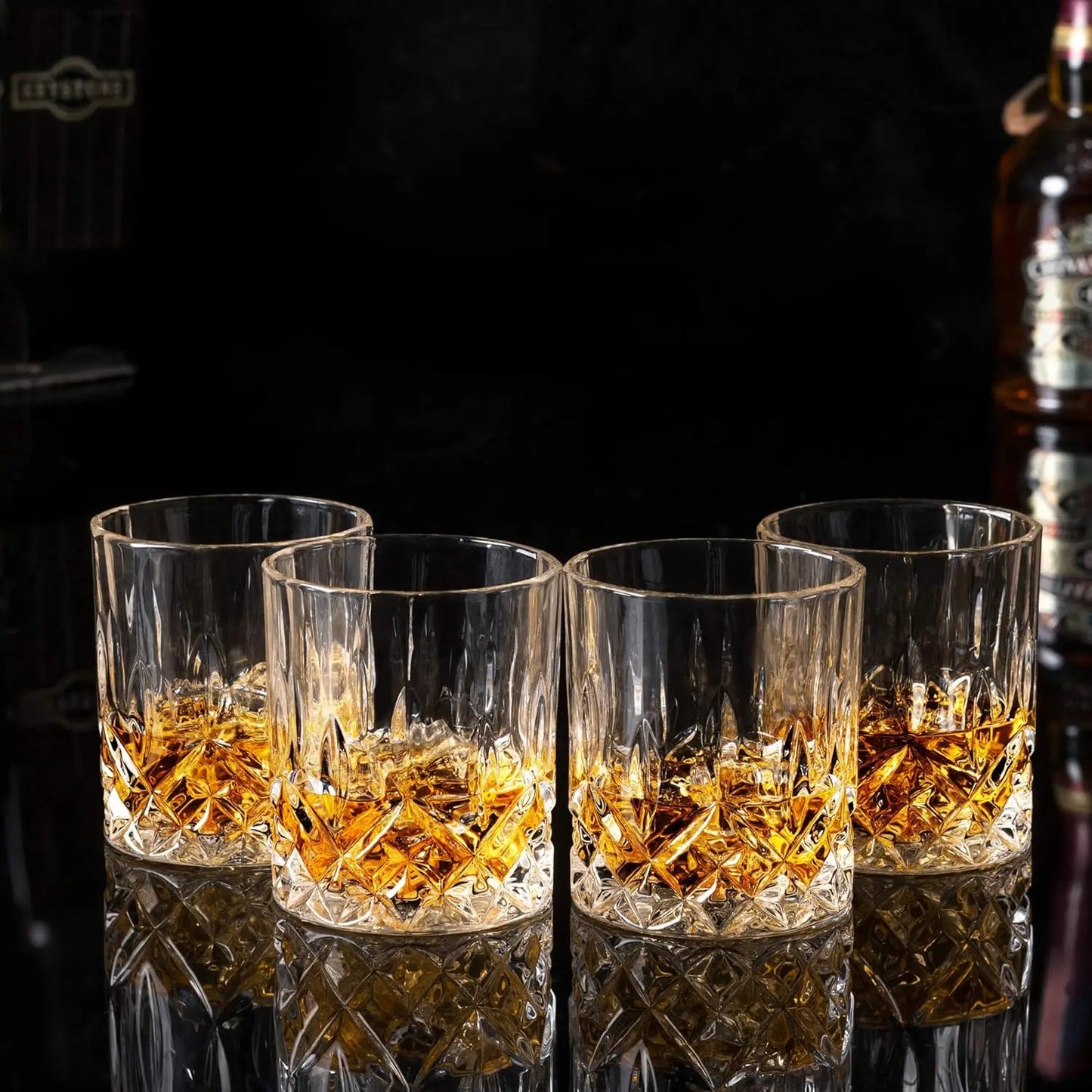 10 Oz Rocks Whiskey Glasses Set of 4 with Luxury Box - Ideal for Scotch, Bourbon, Cocktails - Perfect Men's Gift