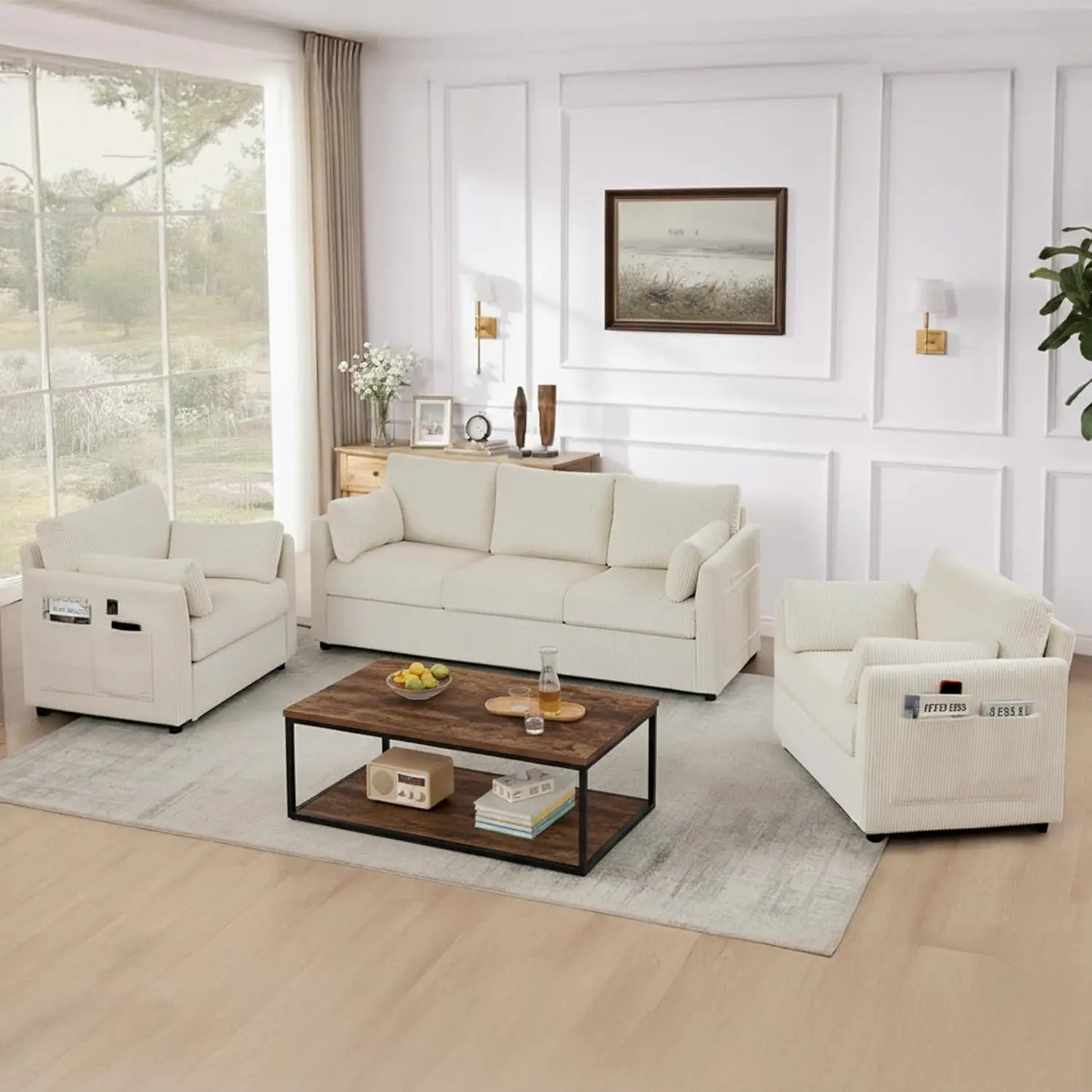Modern Accent  Living Room Chairs in Corduroy Fabric, for Apartment