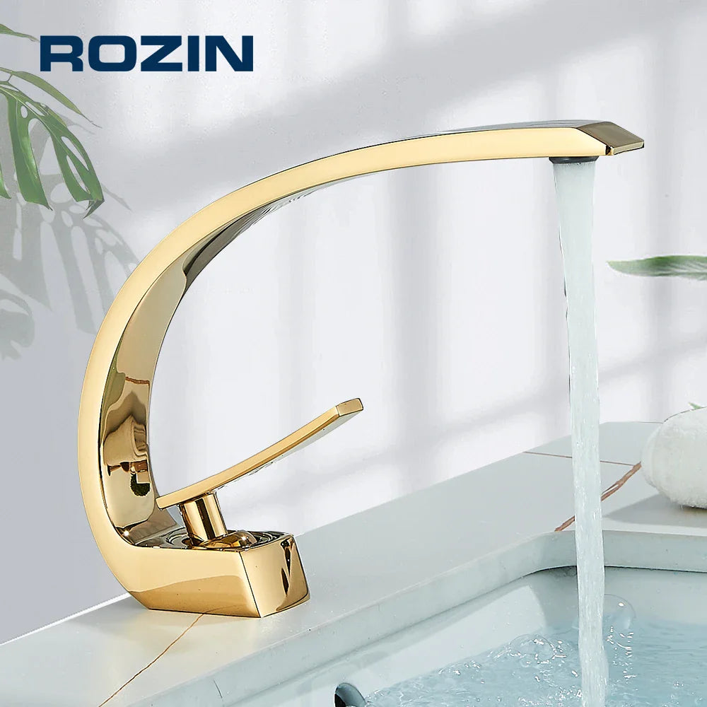Luxury Brass Basin Faucet Deck Mounted Black Hot Cold Water Single Hole For Bathroom
