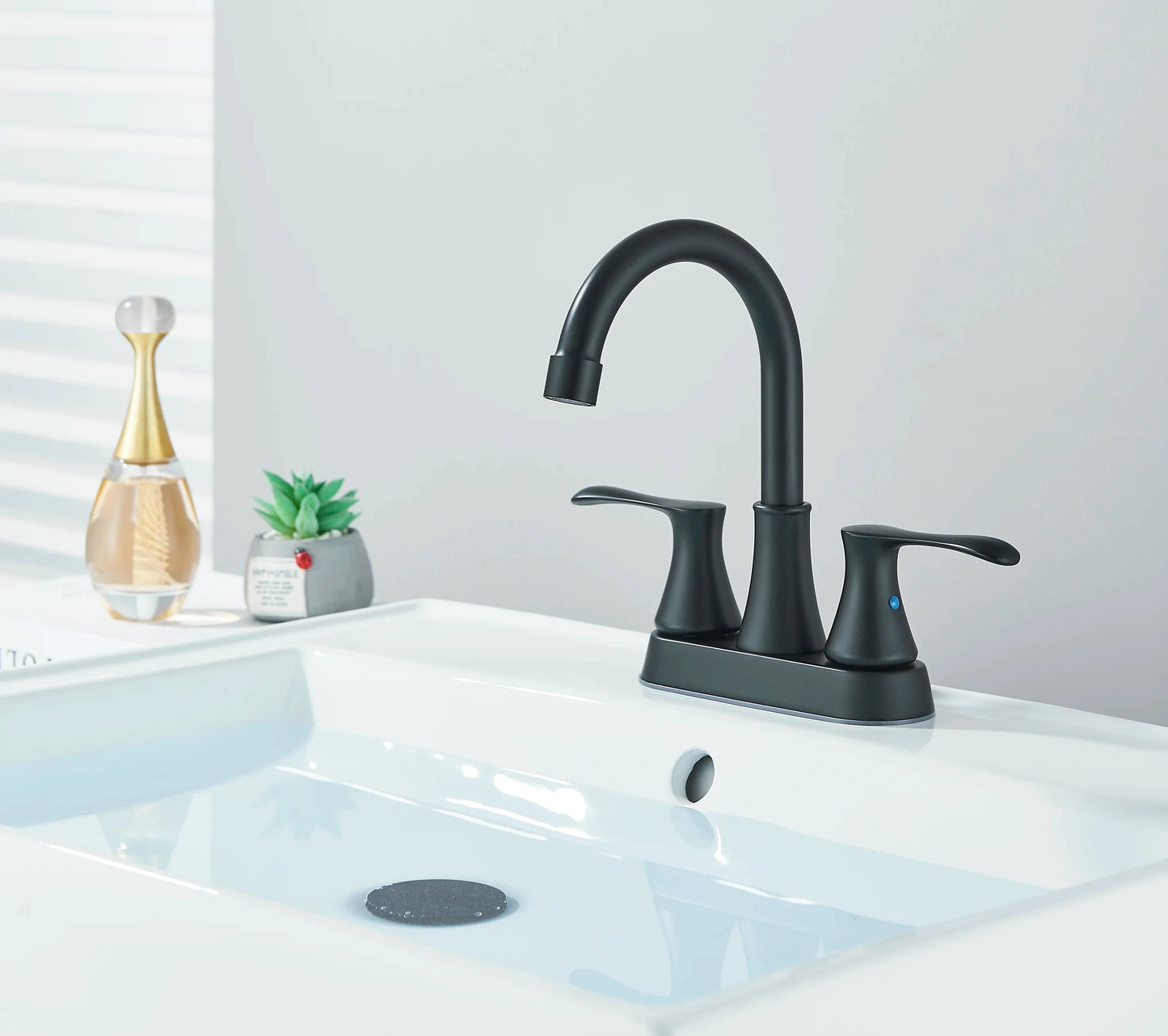 Black Bathroom Sink Faucet 3 Hole 4 Inch Center Set Vanity Faucet  Hot and Cold Water