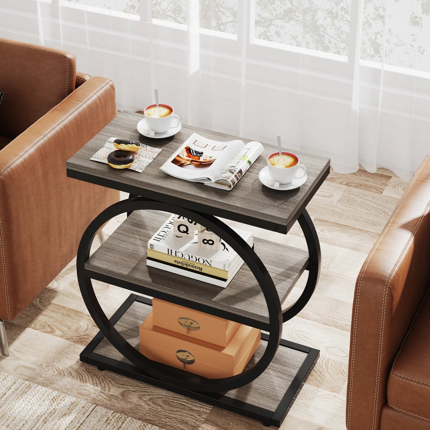 Tribesigns End Table, Narrow End Table with 3 Storage Shelves,