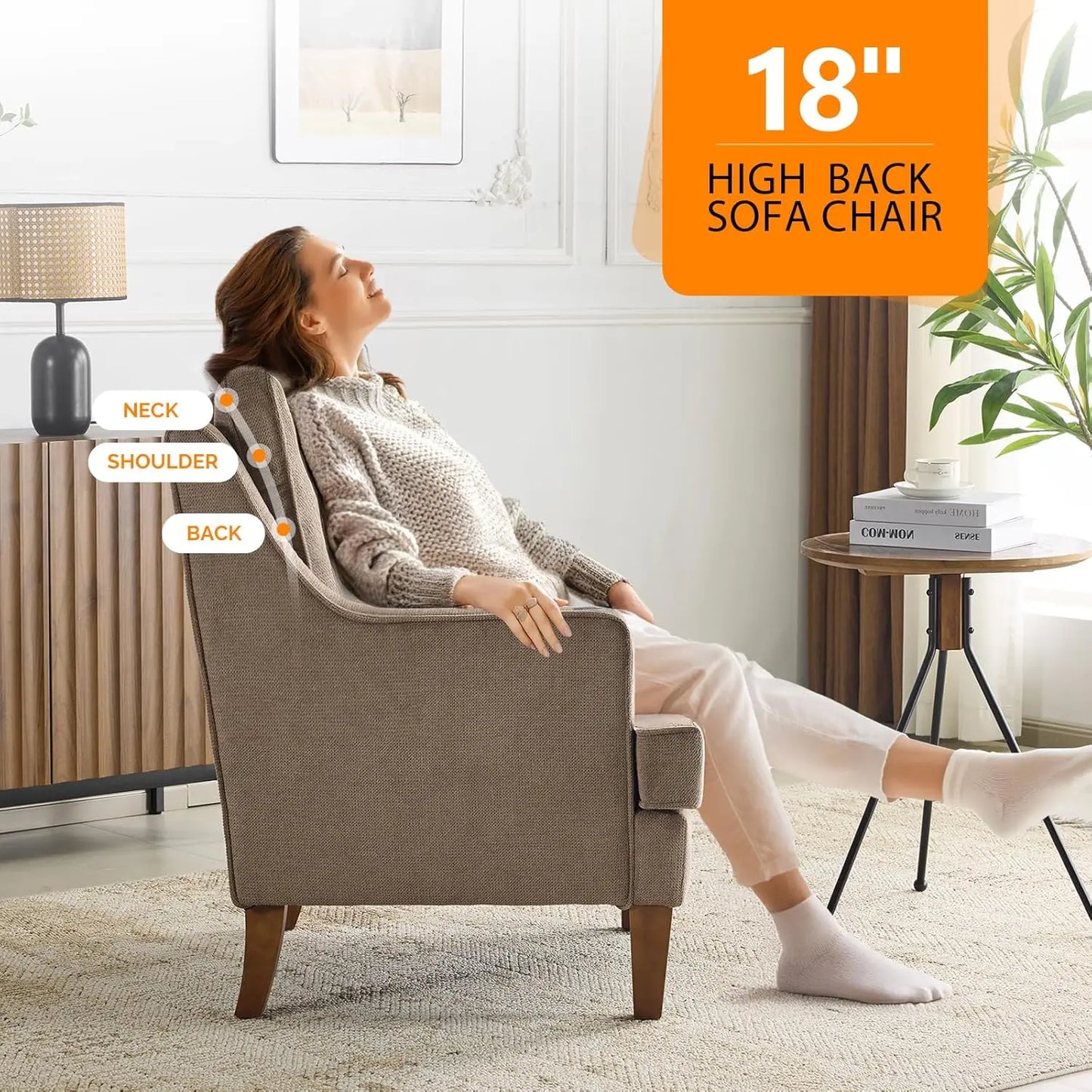 Mid-Century Modern Accent Chairs Set of 2, Light Brown Upholstered Armchair
