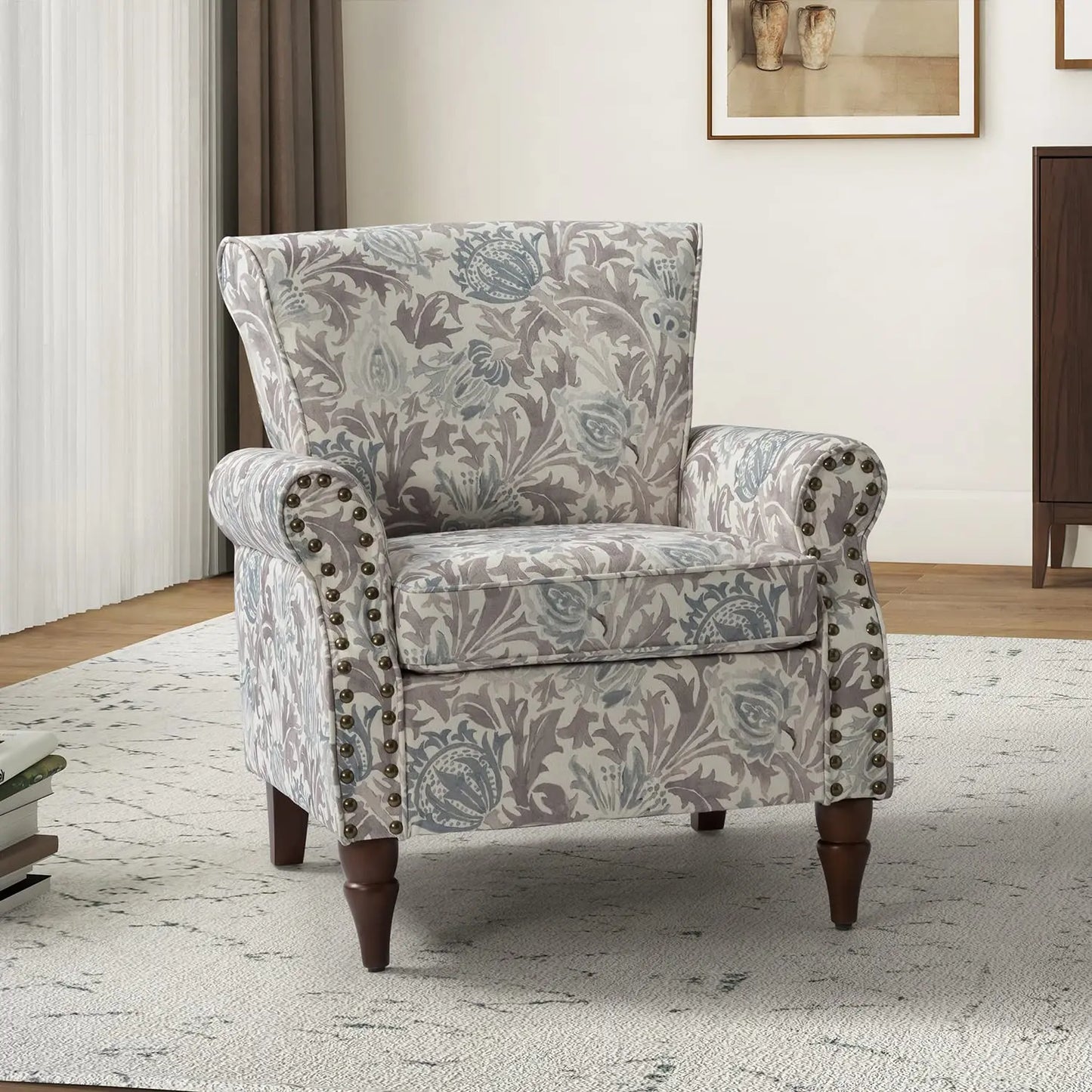 Modern Wingback Accent Chair with Wood Legs & Removable Cushion, Comfy Upholstered Armchair , Different Fabrics