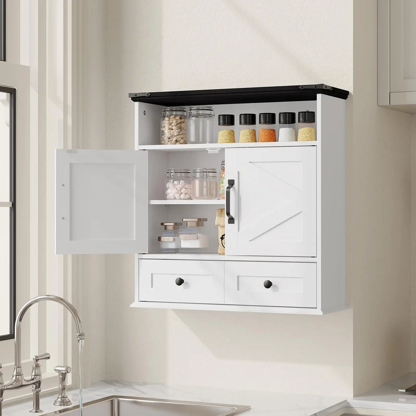 Wall Mounted Farmhouse Medicine Cabinet Over Toilet Storage With Barn Doors Adjustable Shelves