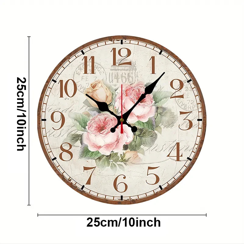Antique Rose Wooden Round Silent Hanging Wall Clock,