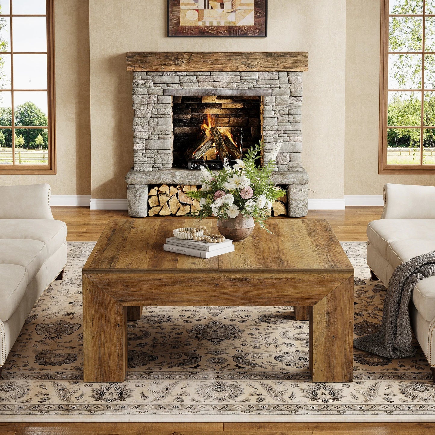 Tribesigns 39.4-Inch Square Coffee Table for Living Room, Farmhouse