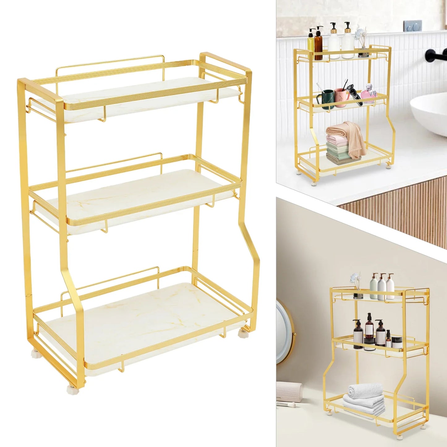 3 Tier Bathroom Countertop Organizer, with Small Storage Basket for Skincare Makeup