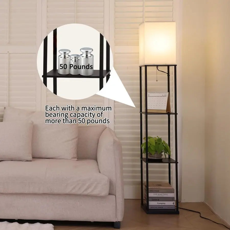 Gupuzm Floor Lamp with Shelves, Modern Square Standing Lamp with 3 Color Temperature Bulb,