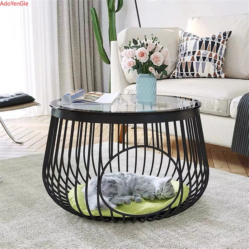 Creative Nordic Iron Tea Table Round Coffee Table for Living Room Cat House Bed