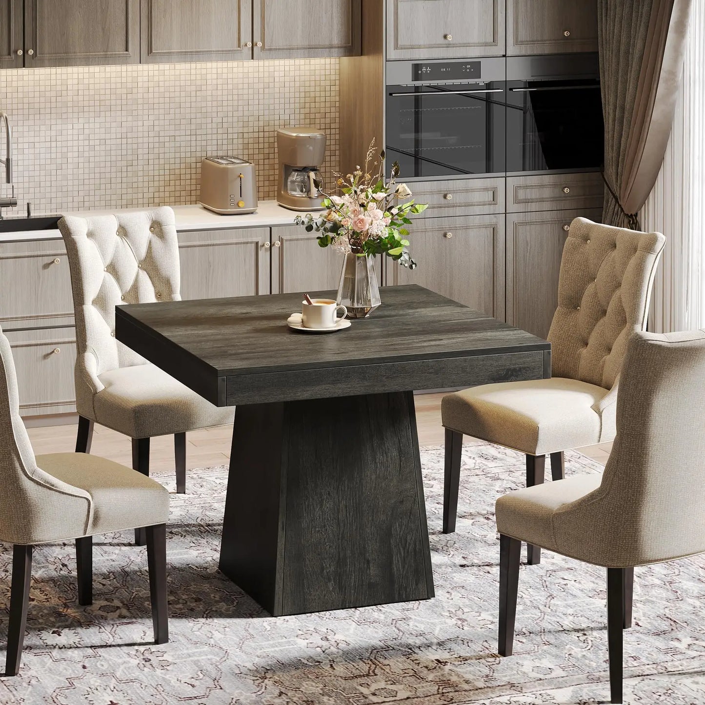 Tribesigns Square Dining Table for 4, Kitchen Table Sturdy Pedestal Base, Farmhouse Dining Roo