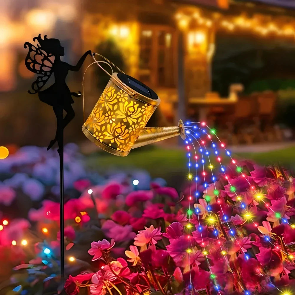 Solar Lights Outdoor Solar Watering Can Light  Waterproof Metal Hanging Lantern Fairy Garden Decor Outside