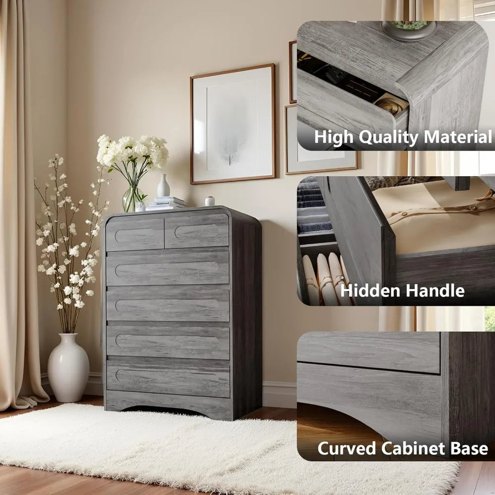 Grey Dresser for Bedroom with 6 Drawers,  Farmhouse Wood Closet