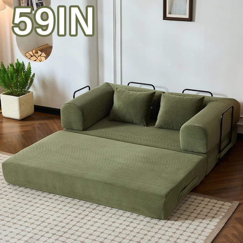 79" Convertible Sofa Bed with Fixed-Shape Frame & Removable Armrests, Modular Corduroy