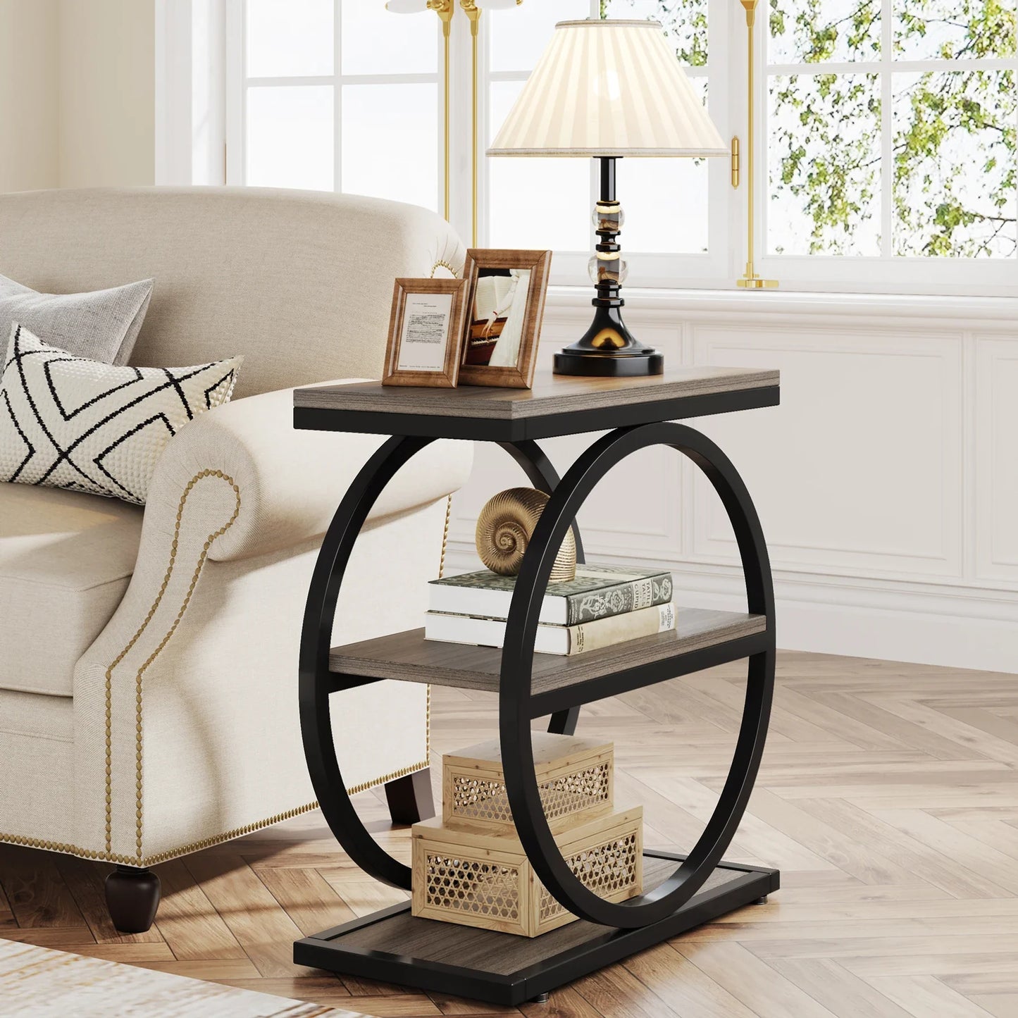 Tribesigns End Table, Narrow End Table with 3 Storage Shelves,