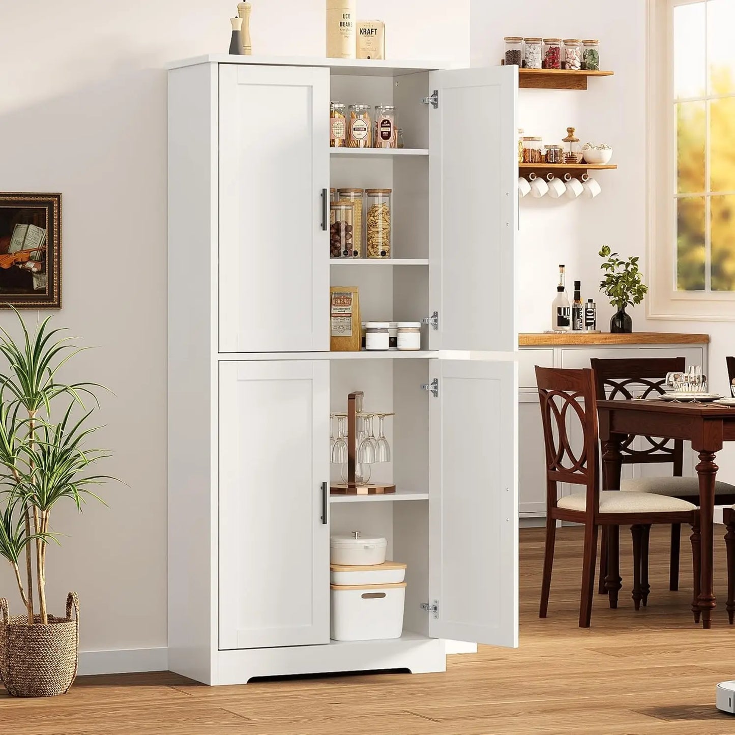70 Inch Tall Kitchen Pantry Cabinet, Freestanding Storage Cabinet with 4 Doors and Adjustable Shelves,