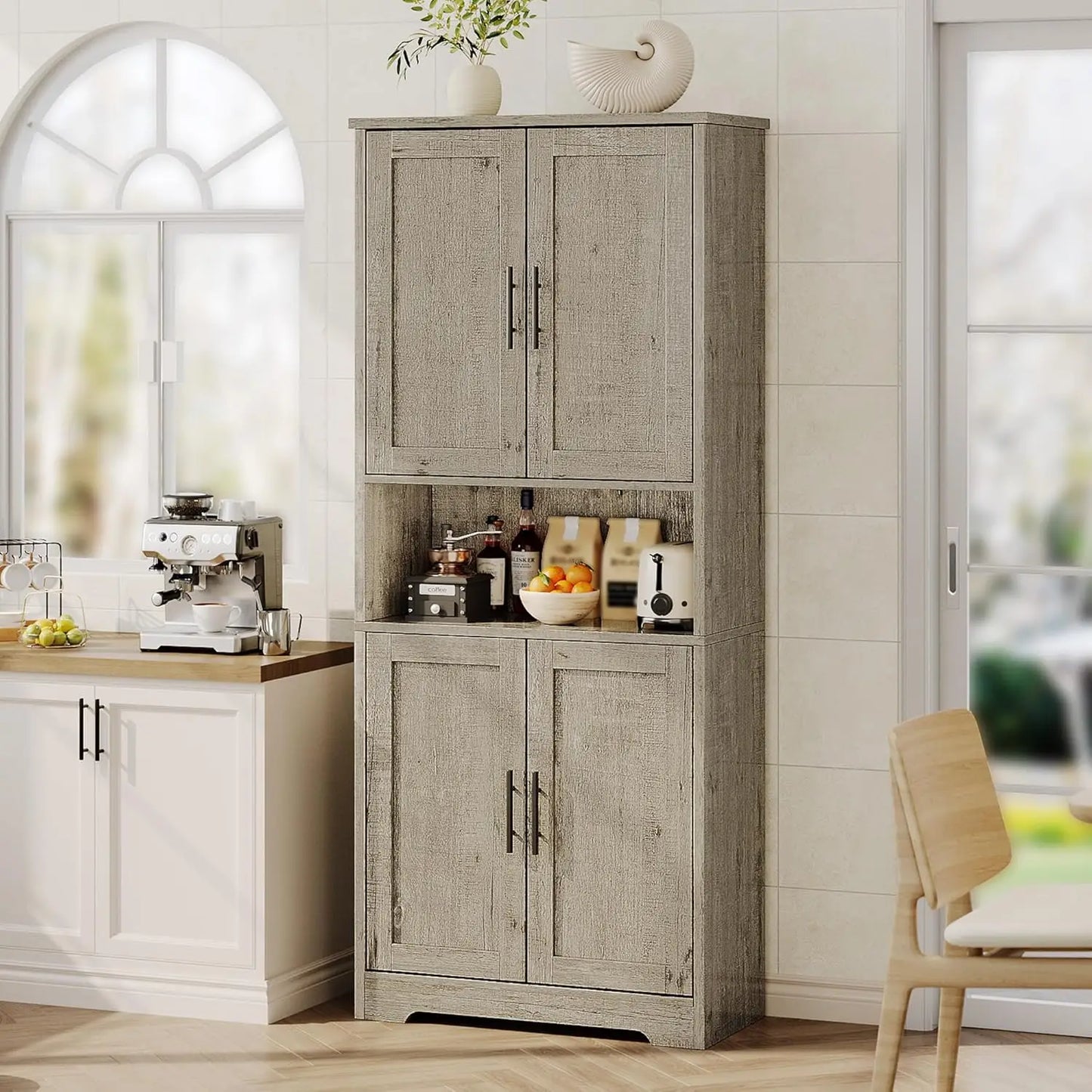 70 Inch Tall Kitchen Pantry Cabinet, Freestanding Storage Cabinet with 4 Doors and Adjustable Shelves,