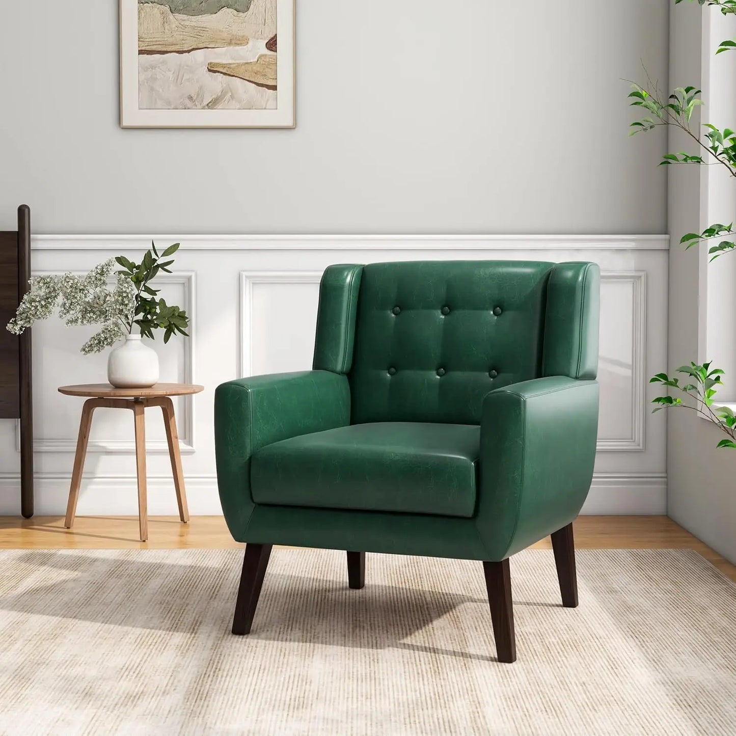 Modern Linen Accent Chair High-Resilient Sponge Comfy Reading Seat Floral Set 1,
