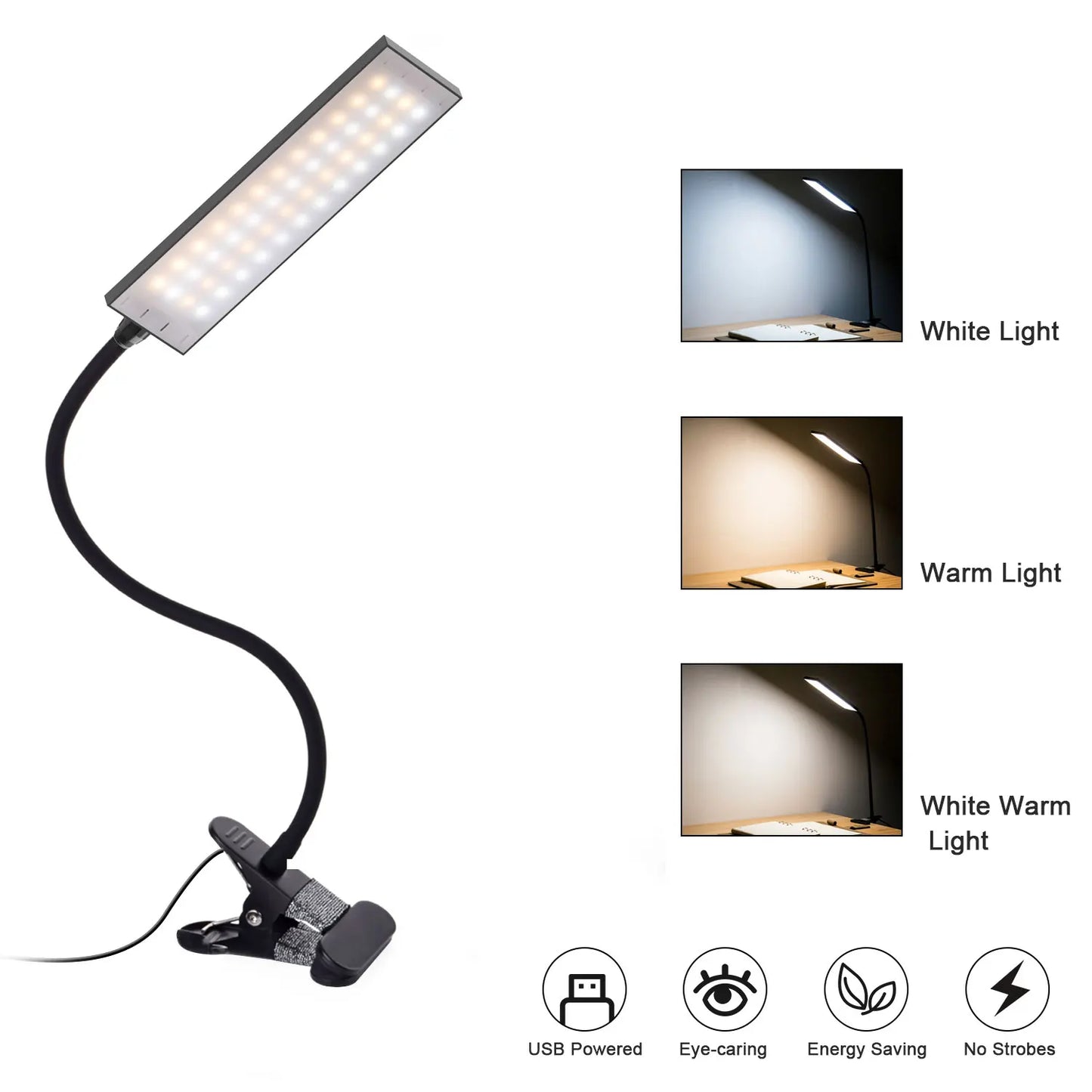 5W LED Clip on Desk Lamp with 3 Modes 11 Brightness  2M Cable Dimmer 14 Levels Clamp Table Lamp