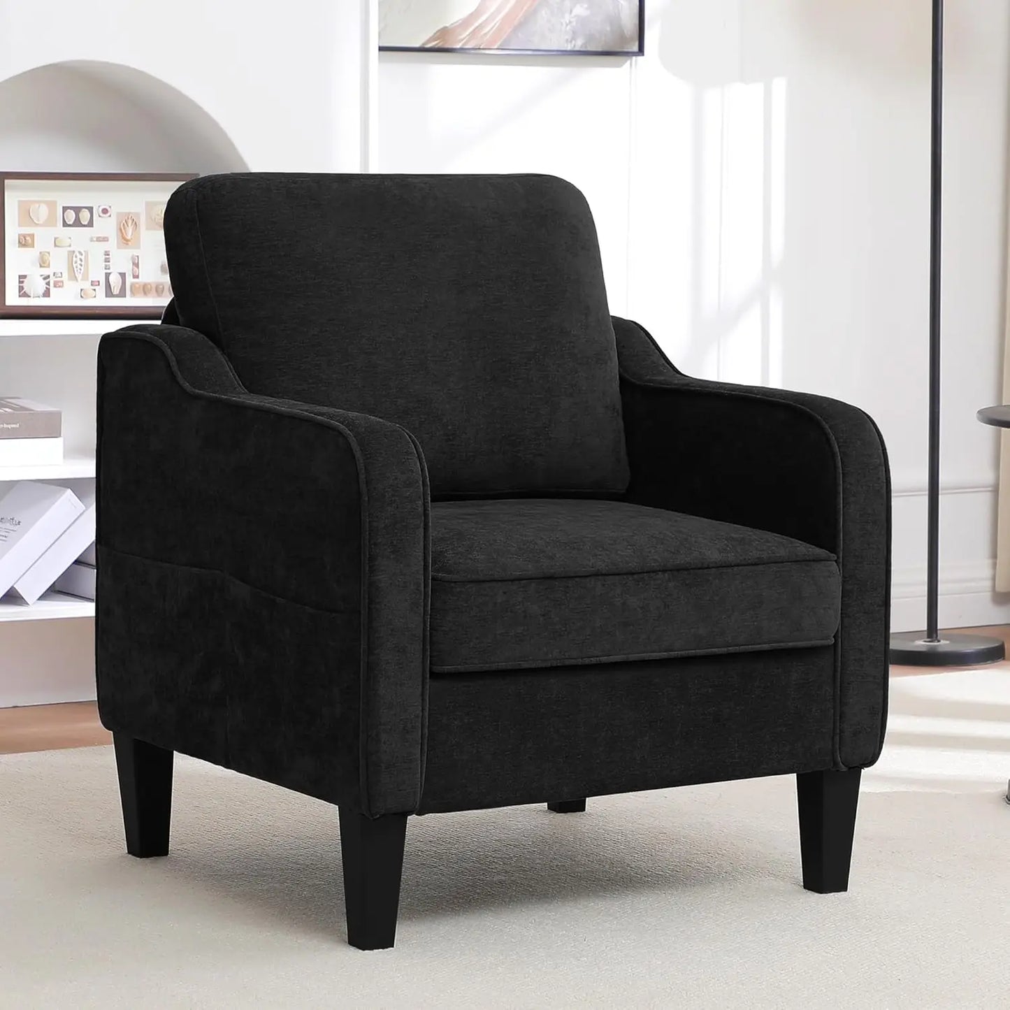 Accent Chair for Living Room, Mid Century Modern Reading Chair , Upholstered Armchair with Side Pockets,