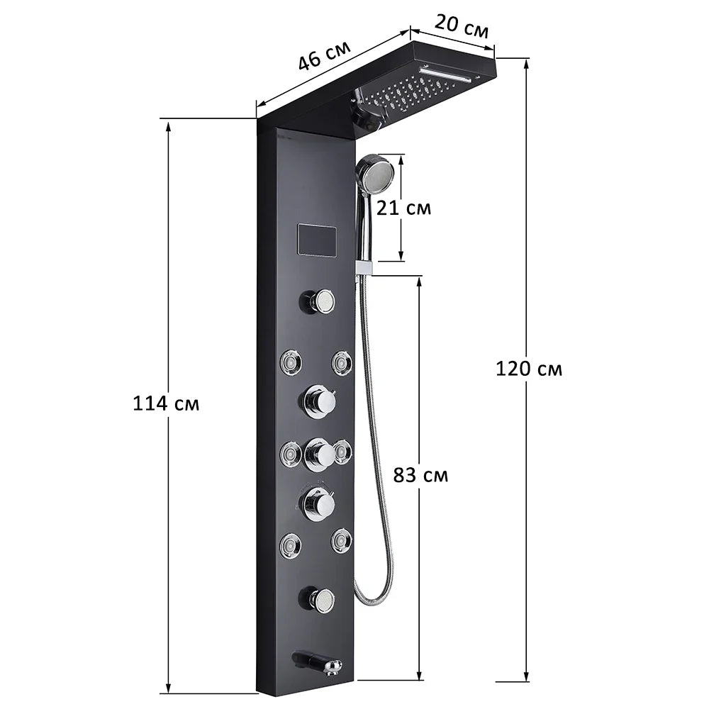 LED Shower Panel Tower System Rain Waterfall Shower LCD Display With Massage  Shower Faucet