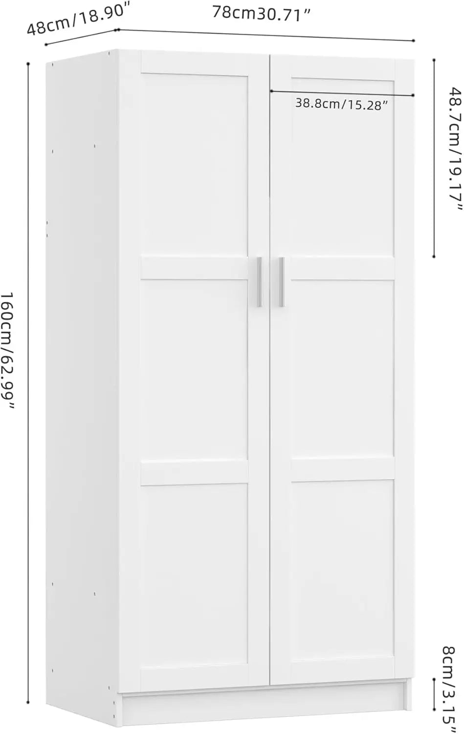 Modern 2 Door Wardrobe Bedroom Armoires Closet Clothing Storage Cupboard with 2 Shelves