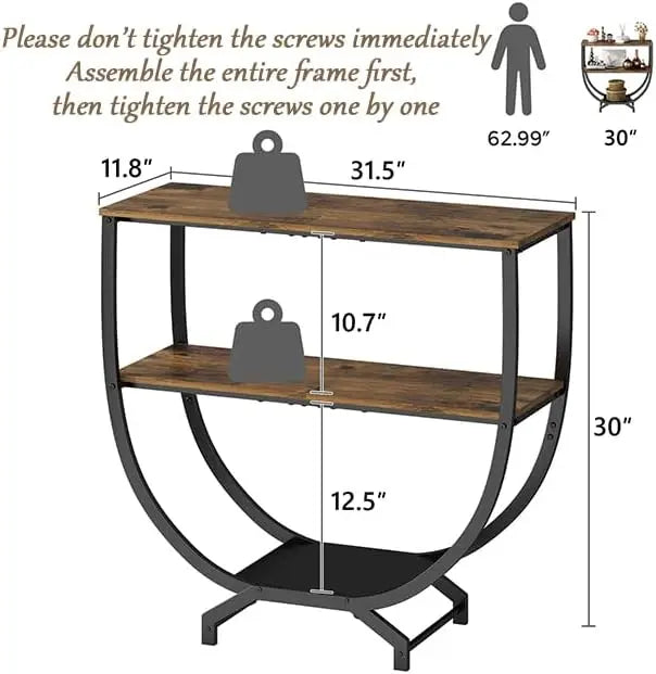 3-Tier Industrial Console Table with Storage, 30" Height Entryway Sofa Table, Rustic Brown for Living Room
