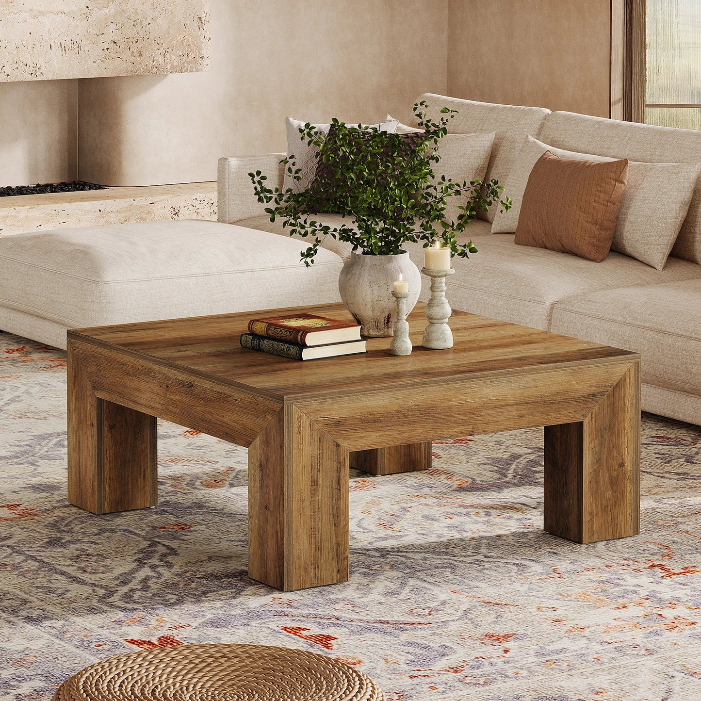 Tribesigns 39.4-Inch Square Coffee Table for Living Room, Farmhouse