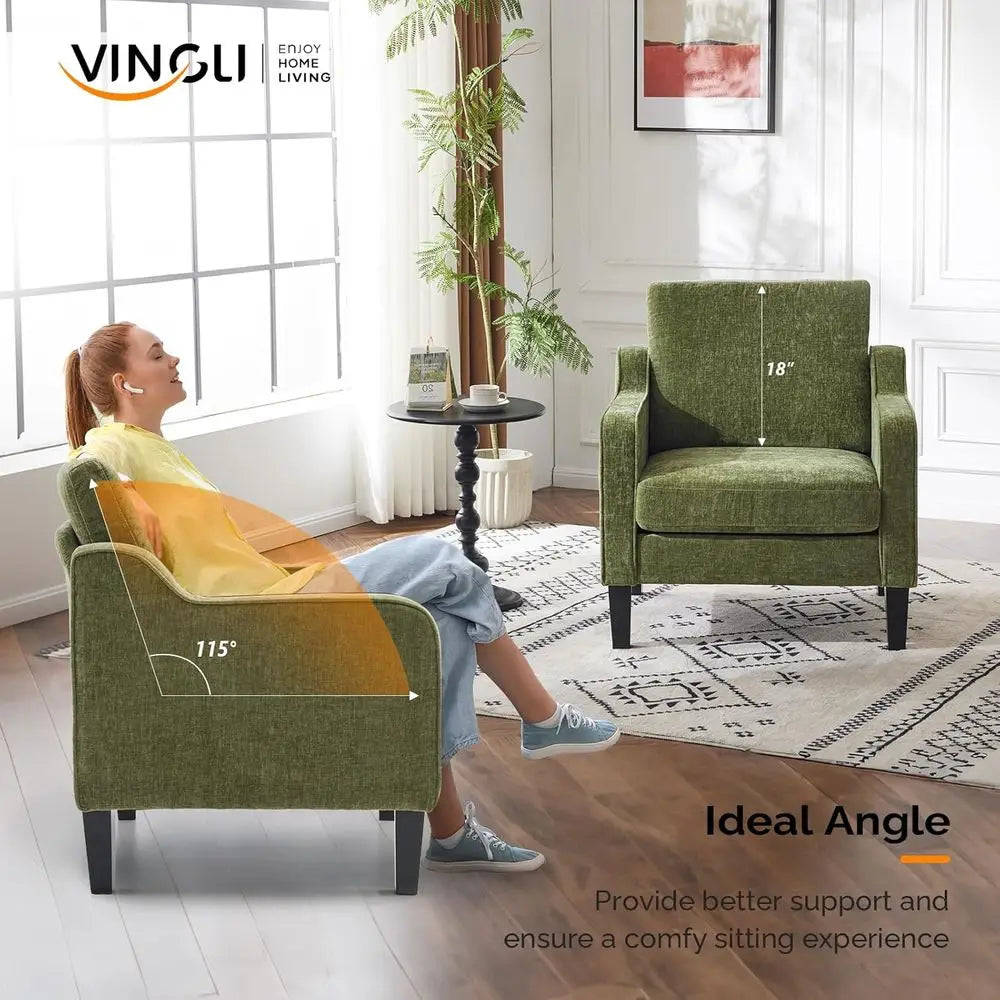 Olive Green Mid-Century Modern Upholstered Accent Chair for Living Room, Bedroom