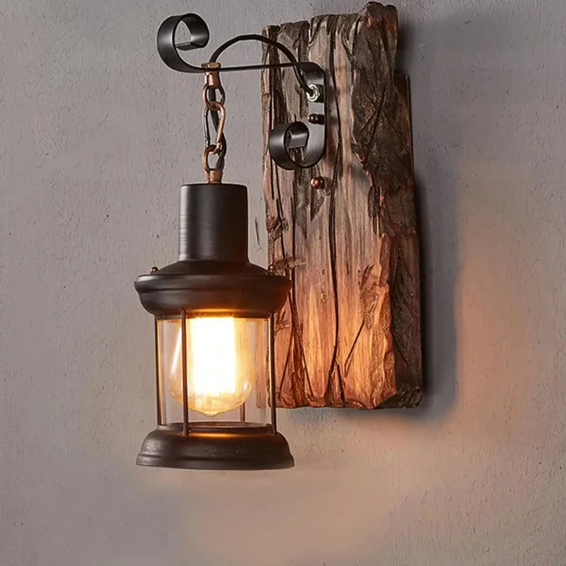 Antique New Style Industrial Wood Wall Sconce Light