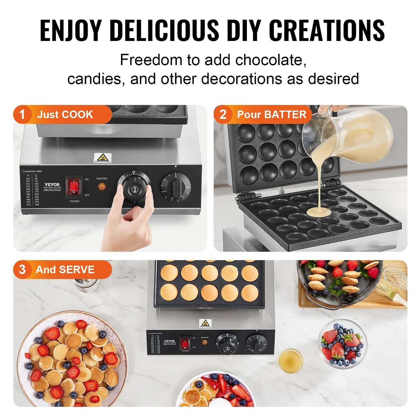 SucceBuy Electric Waffle Maker 25PCS Mini Dutch Pancake Maker Kitchen Home Appliance