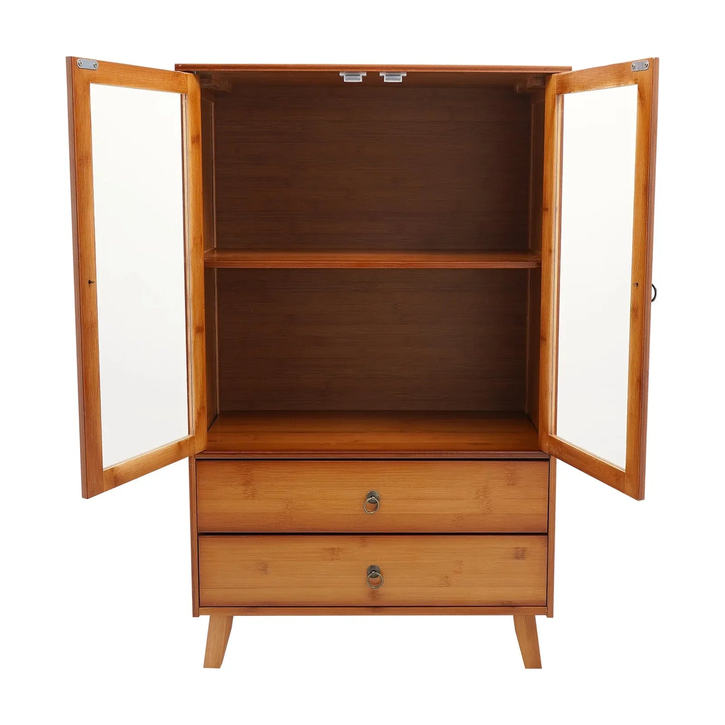Vintage Style Kitchen Storage Cabinet, 2-Tier Bamboo Sideboard with Smooth Drawers for Kitchen and Dining Area