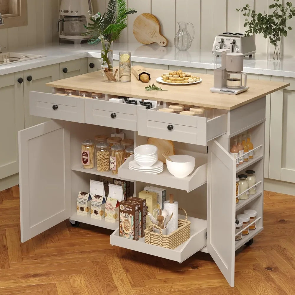 Kitchen Island Cart with 47.2" Wood Top, Island Table for Kitchen with Storage Cabinet