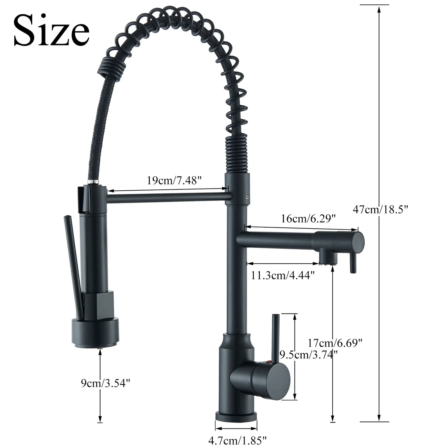 Black Kitchen Faucet With Pull Down Spring Sprayer Deck Mounted Hot and Cold Water Mixer