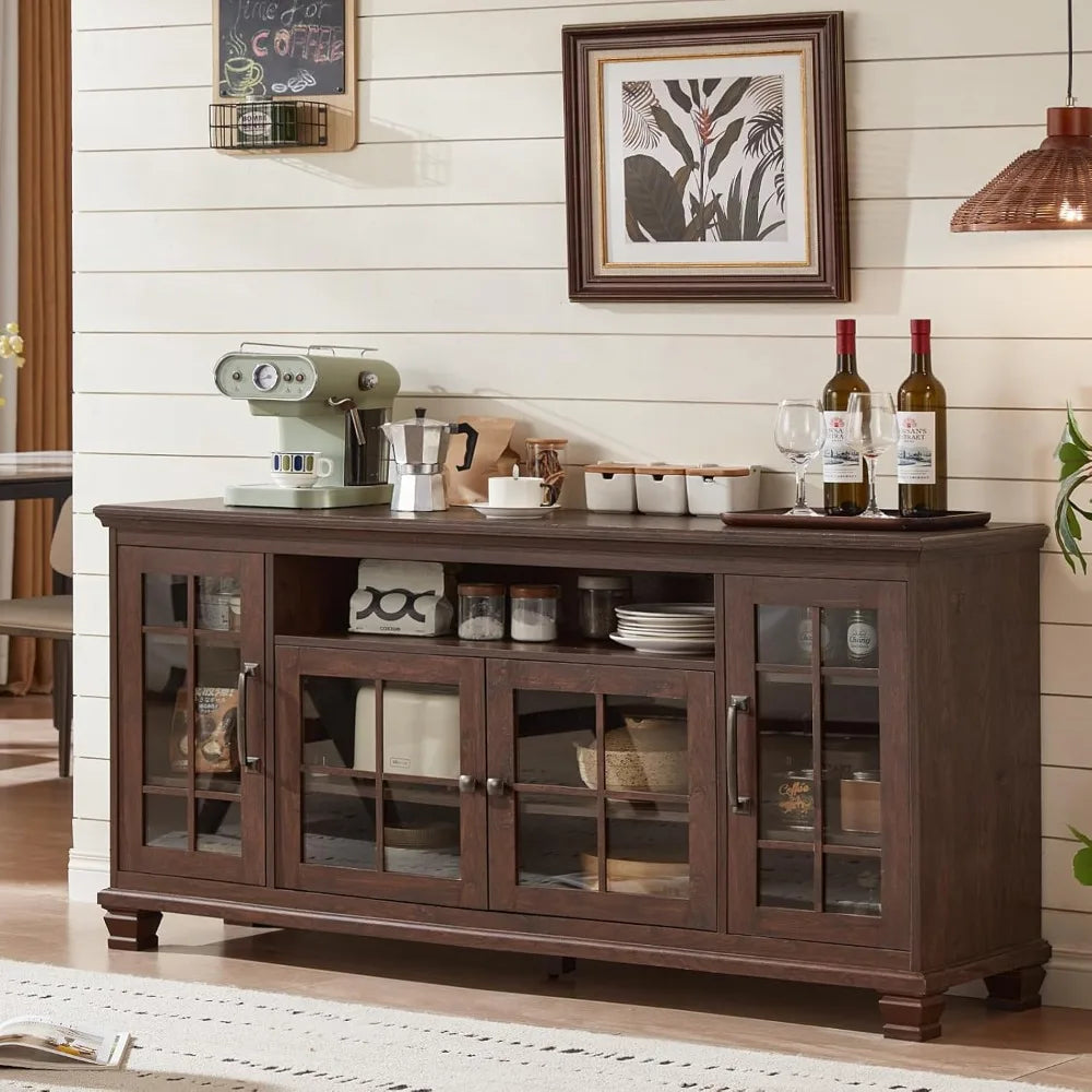 Large Sideboard Buffet Cabinet with Storage, Vintage Farmhouse Cabinets with Glass Doors