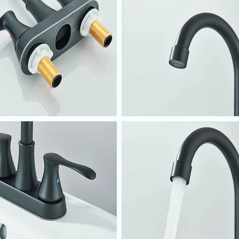 Black Bathroom Sink Faucet 3 Hole 4 Inch Center Set Vanity Faucet  Hot and Cold Water