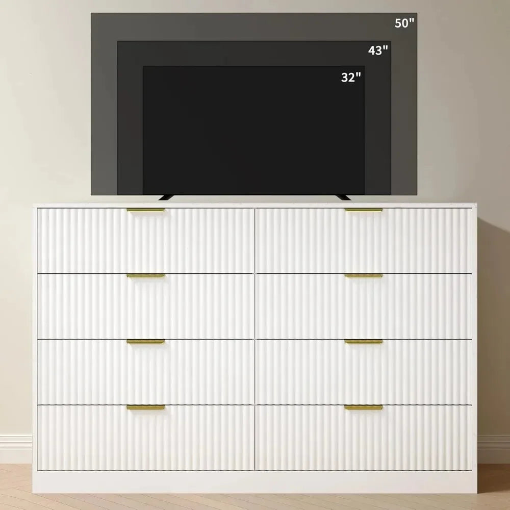 Fluted Dresser for Bedroom with 8 Drawer, 55”  Double Drawer Dresser