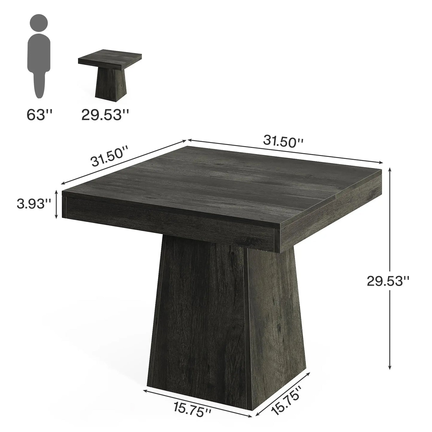 Tribesigns Square Dining Table for 4, Kitchen Table Sturdy Pedestal Base, Farmhouse Dining Roo