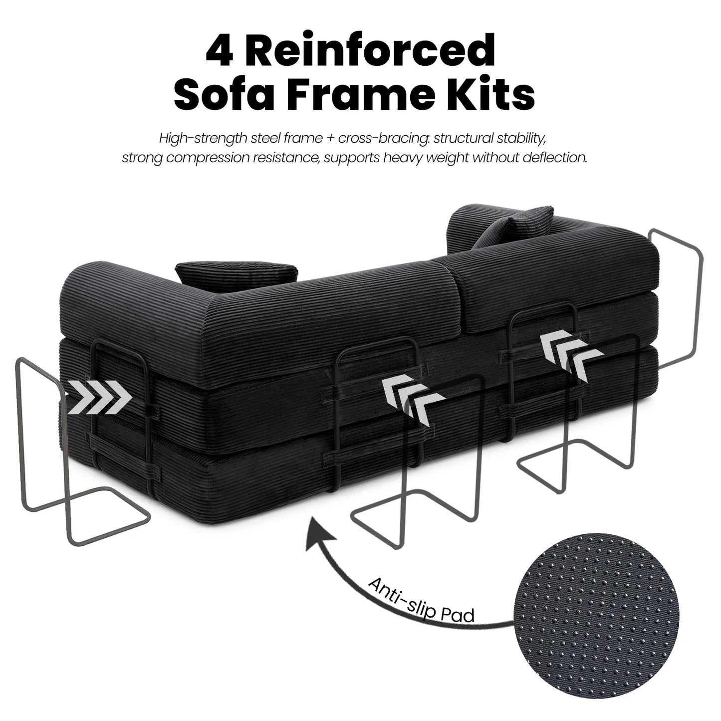 79" Convertible Sofa Bed with Fixed-Shape Frame & Removable Armrests, Modular Corduroy