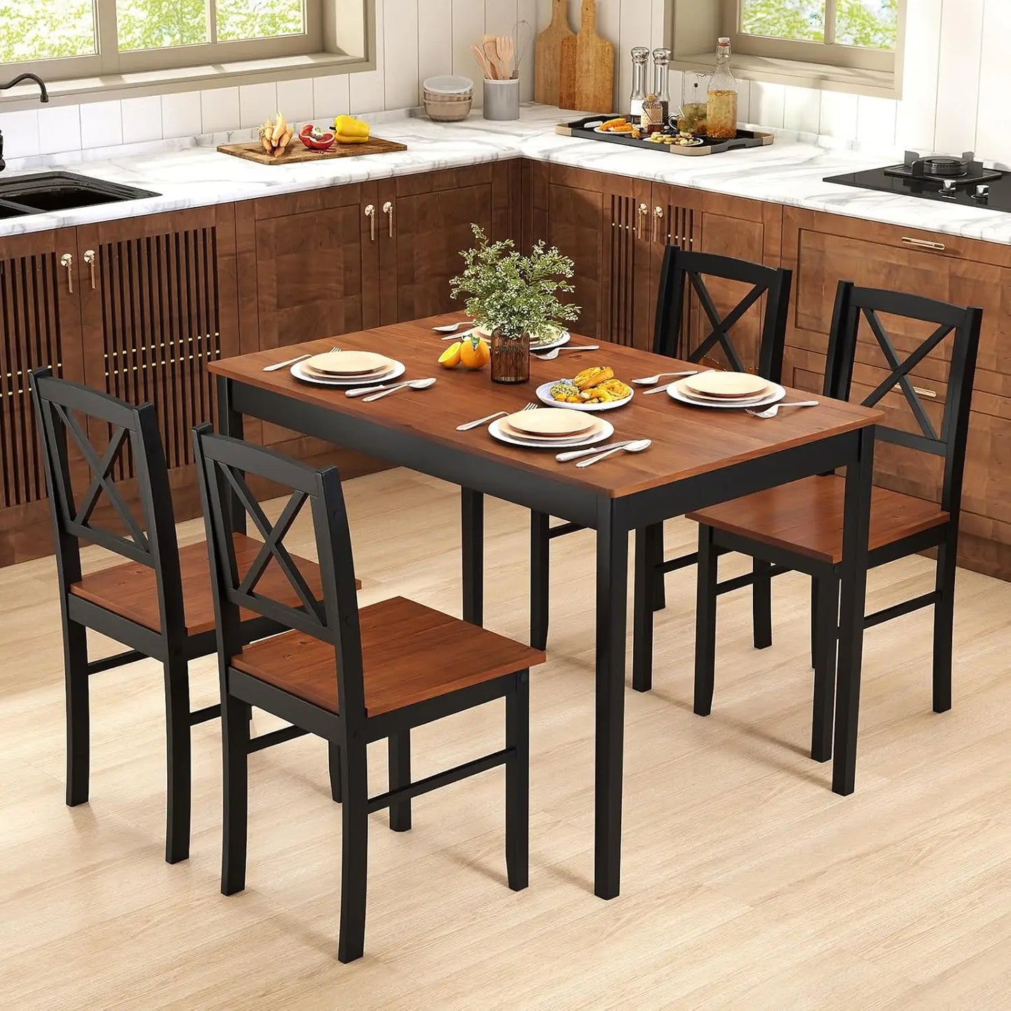 5-Piece Dining Table Set for 4, Rectangular Kitchen Table & 4 Chairs
