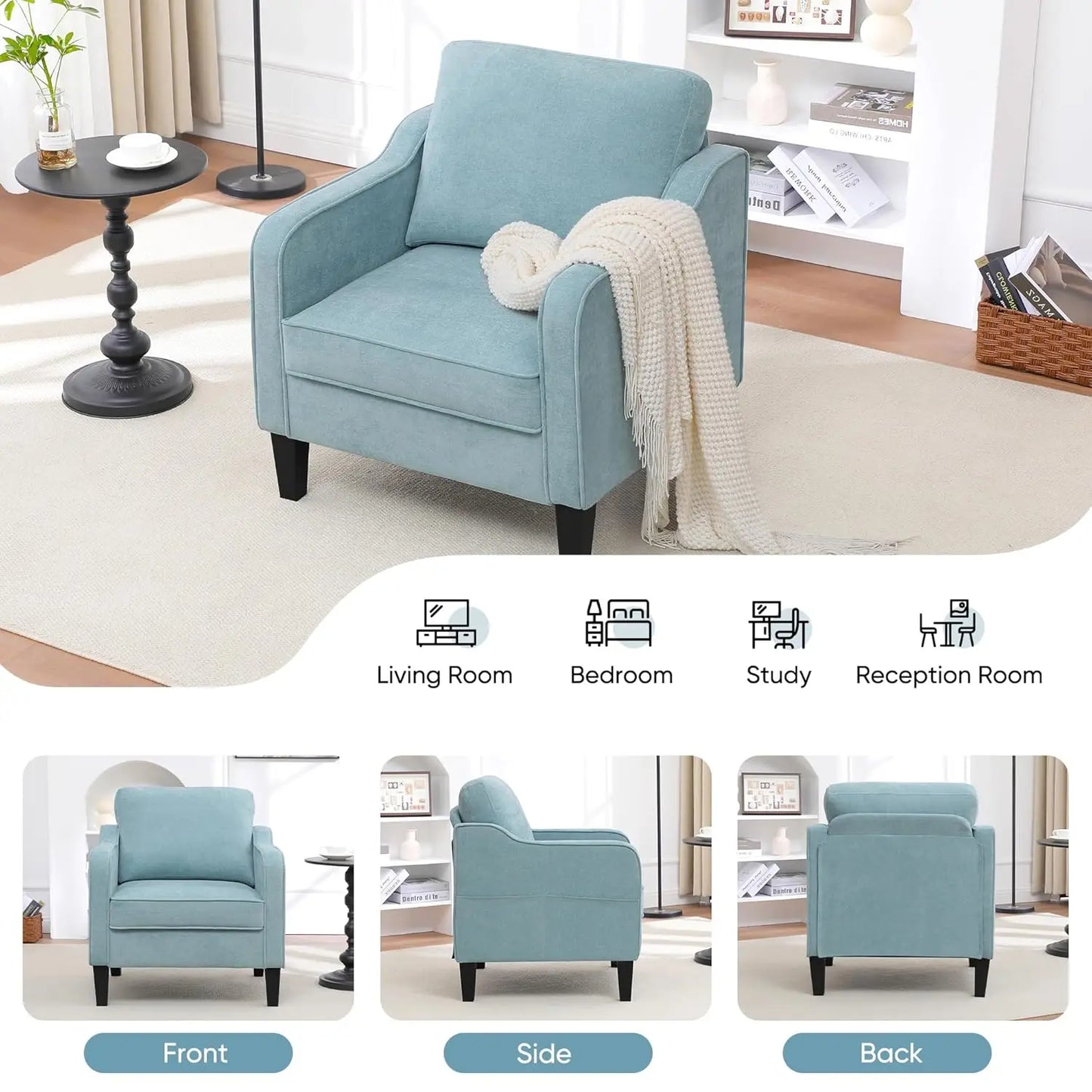 Accent Chair for Living Room, Mid Century Modern Reading Chair , Upholstered Armchair with Side Pockets,